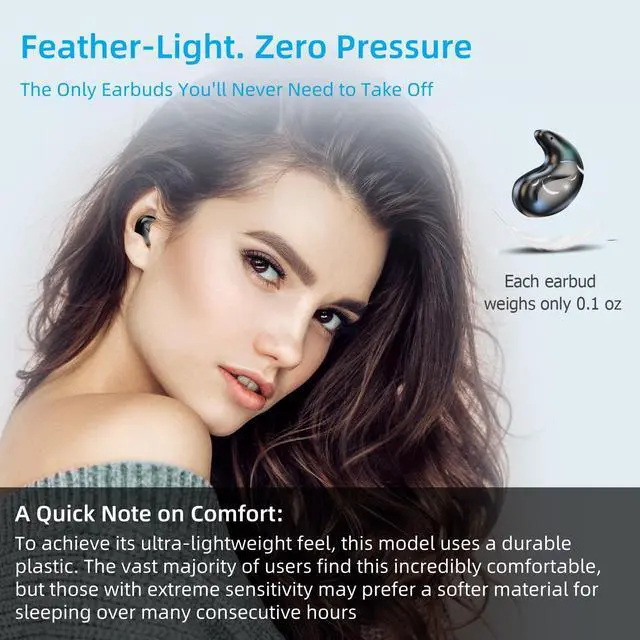 Alt view image 6 of 7 - M52 Sleep Earbuds with Power Display, Mini Invisible Earbuds for Side Sleepers, Wireless Headphones Bluetooth 5.3, 58H Battery, Ultra-Thin Comfort, HD Mic, Vision Beam Sound,Black