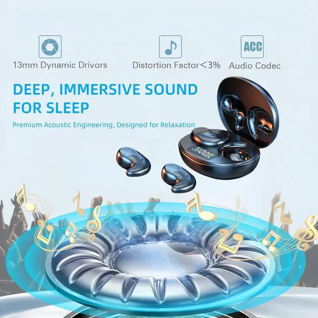 Alt view image 5 of 7 - M52 Sleep Earbuds with Power Display, Mini Invisible Earbuds for Side Sleepers, Wireless Headphones Bluetooth 5.3, 58H Battery, Ultra-Thin Comfort, HD Mic, Vision Beam Sound,Black