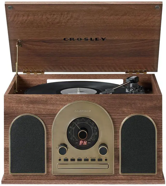 Main image of CR7025A-WA Hayes 8-in-1 Record Player, Walnut | 3-Speed Turntable, Bluetooth In, Built-in Full-Range Stereo Speakers 20W Peak, AM/FM Radio, CD Player