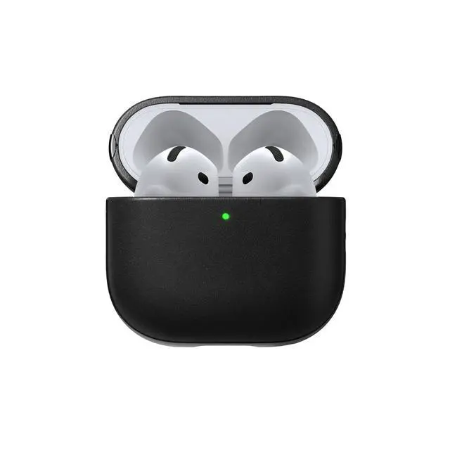 Alt view image 2 of 7 - Airpods 4 Case in Black Leather, AirPods 4 Cover, Compatible with Air Pods 4, Qi and MagSafe Charging Compatible