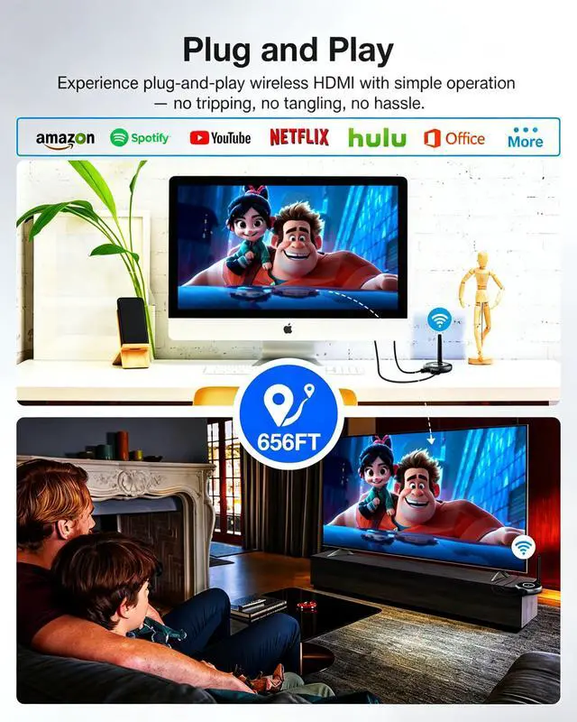 Alt view image 3 of 7 - Wireless HDMI Transmitter and Receiver, 656FT/200M Range, 4K Decode 1080P@60Hz, Plug & Play for Multi-Room TV, Ultra-Low Lag, Support 8 RX, 5.8G/2.4G Extender for PC/Laptop/TV Box/Projector