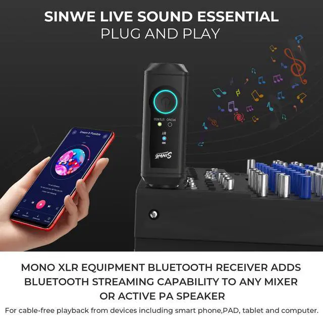 Alt view image 4 of 7 - XLR Bluetooth Receiver,Wireless BT 5.3 Adapter for Stereo | Wireless audio adapter for Mixer PA Speaker DJ System, 100ft Stable Connection,15H Battery,24bit/48kHz Hi-Fi
