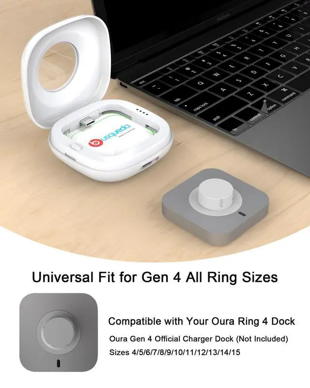Alt view image 3 of 7 - Portable Charging Case Compatible with Oura Ring 4 Charger,Fits All-Sized Dock,50-Day Runtime,White (Case Only)