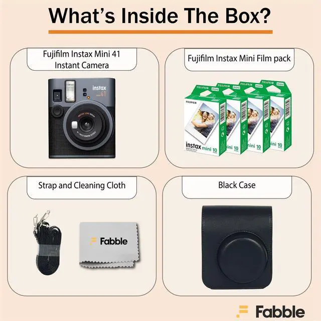 Alt view image 2 of 7 - Instax Mini 41 Instant Film Camera Bundle with Groovy Case for Fuji Instax Mini 41, Twin Pack Film (40 Sheets) and Cleaning Cloth Black (5 Items)