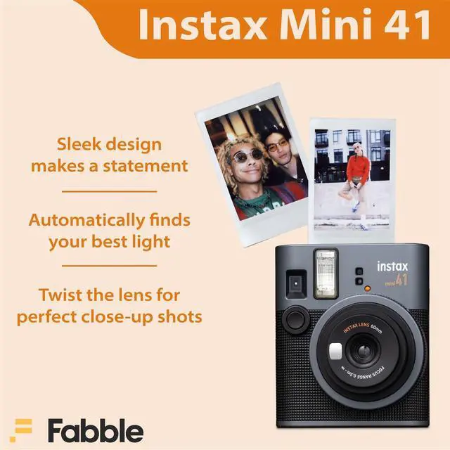 Alt view image 3 of 7 - Instax Mini 41 Instant Film Camera Bundle with Groovy Case for Fuji Instax Mini 41, Twin Pack Film (40 Sheets) and Cleaning Cloth Black (5 Items)