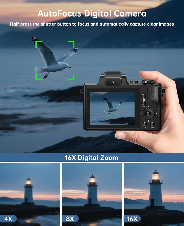 Alt view image 6 of 7 - 8K Digital Cameras for Photography, 88MP WiFi Professional Photography Camera with Dual-Lens for YouTube, 16X Zoom, Autofocus, SD Card, Lens Hood, Touch Screen, 2 Batteries & Charging Stand
