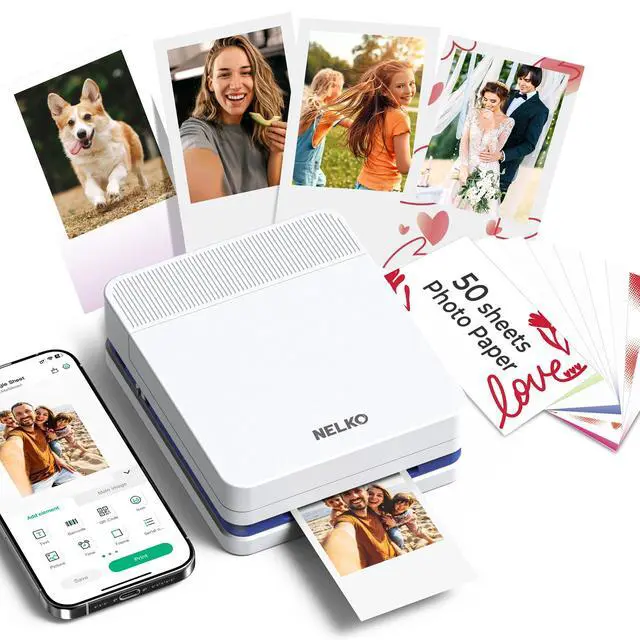 Main image of Portable Photo Printer, PP03 Color Mini Instant Photo Printer, White | Premium Prints, Color Instant Inkjet Printer with 50 Sheets of Photo Paper, Bluetooth, for Party, Family, Travel, DIY