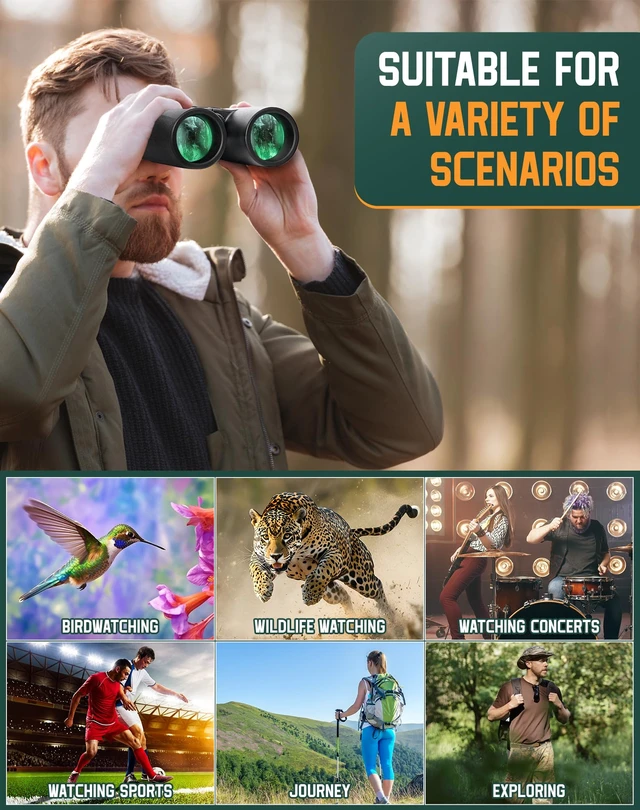 Alt view image 7 of 7 - Binoculars for Adults 10x42 High-Powered Waterproof for Birding BAK4 prisms and FMC optics, Easytouse for eyeglass wearers, cruises, sports, travel and wildlife viewing