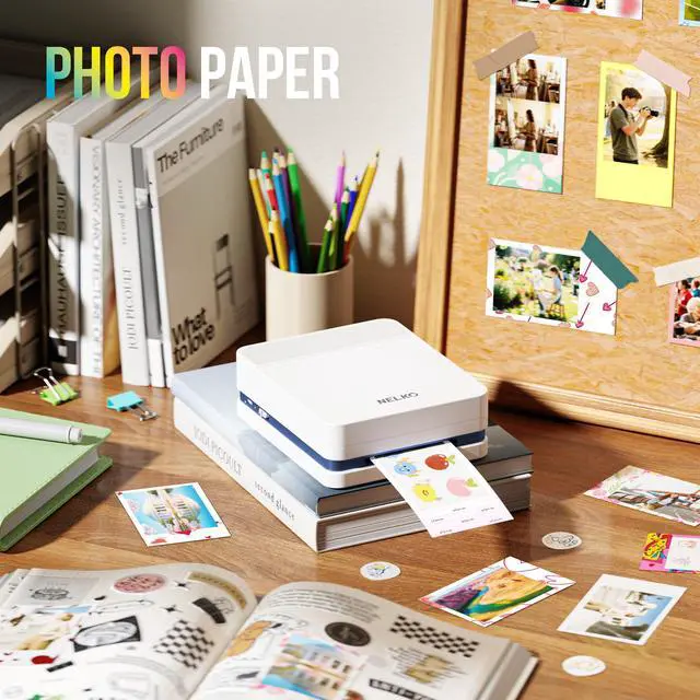 Alt view image 2 of 7 - Portable Photo Printer, PP03 Color Mini Instant Photo Printer, White | Premium Prints, Color Instant Inkjet Printer with 50 Sheets of Photo Paper, Bluetooth, for Party, Family, Travel, DIY