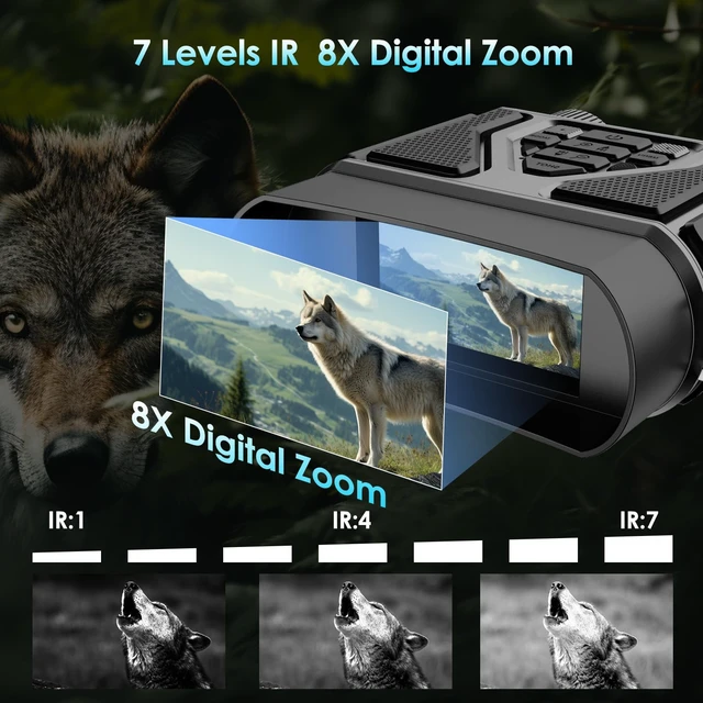 Alt view image 2 of 6 - Night Vision Goggles-Digital Night Vision Binoculars with 8X Zoom & 32GB Card, 4000mAh Rechargeable IR Night Vision for Complete Darkness, Camping Gear, Gifts for Men