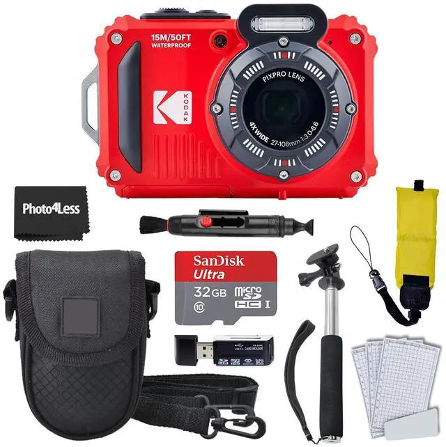 Main image of PIXPRO WPZ2 Rugged Waterproof Digital Camera, Red Bundles with Case, Monopod, Card Reader and More (9 Items)