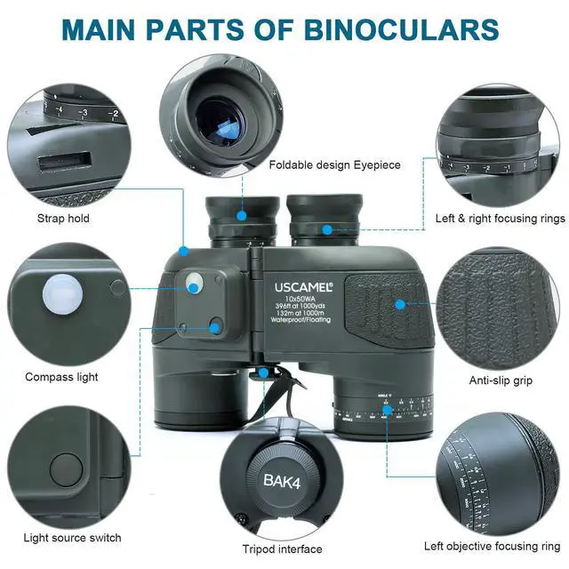 Alt view image 2 of 7 - 10X50 Marine Binoculars for Adults: Binoculars for Sailing Boating | Professional Waterproof Binoculars with Rangefinder Compass for Adults Boating Fishing Navigation Hunting Bird Watching