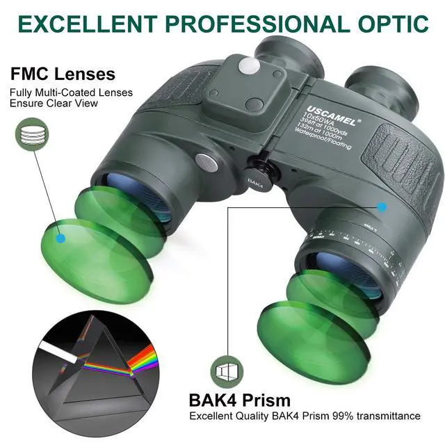 Alt view image 3 of 7 - 10X50 Marine Binoculars for Adults: Binoculars for Sailing Boating | Professional Waterproof Binoculars with Rangefinder Compass for Adults Boating Fishing Navigation Hunting Bird Watching