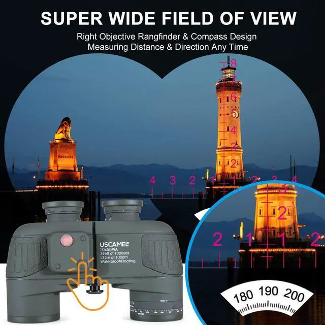 Alt view image 5 of 7 - 10X50 Marine Binoculars for Adults: Binoculars for Sailing Boating | Professional Waterproof Binoculars with Rangefinder Compass for Adults Boating Fishing Navigation Hunting Bird Watching