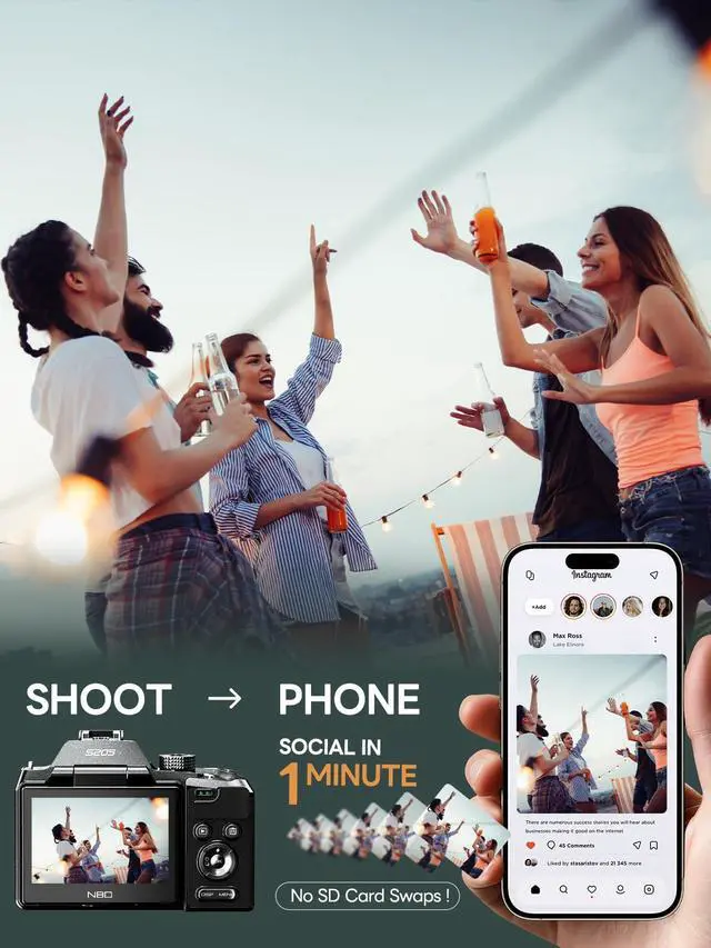 Alt view image 5 of 7 - 8K 64MP Digital Cameras for Photography, Autofocus & Anti-Shake, 16X Zoom, WiFi, with 180° Flip Screen, 64GB TF Card & 2 Batteries, Professional Camera for YouTube Vlogging Live Streaming (Black)