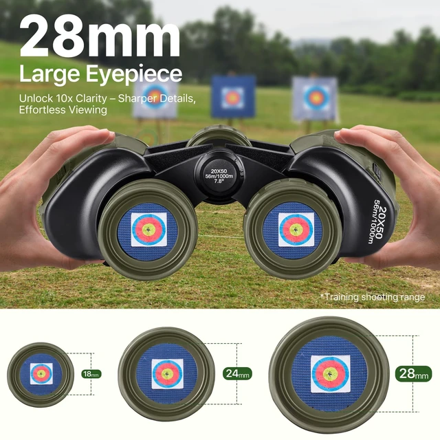 Alt view image 2 of 7 - 20x50 High Powered Binoculars for Adults, Green With Bak4 Prism Fmc Lens, Lightweight, Portable, Waterproof, Fog-Proof, For Bird Watching, Hunting, Hiking, Concerts, Travel