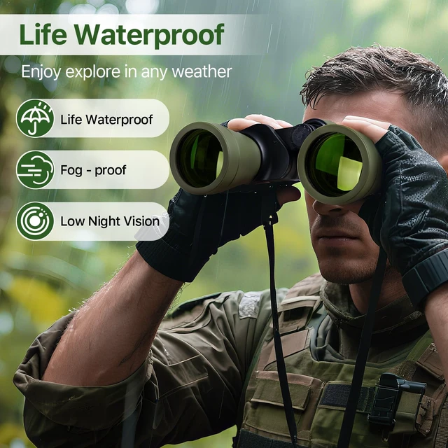 Alt view image 4 of 7 - 20x50 High Powered Binoculars for Adults, Green With Bak4 Prism Fmc Lens, Lightweight, Portable, Waterproof, Fog-Proof, For Bird Watching, Hunting, Hiking, Concerts, Travel