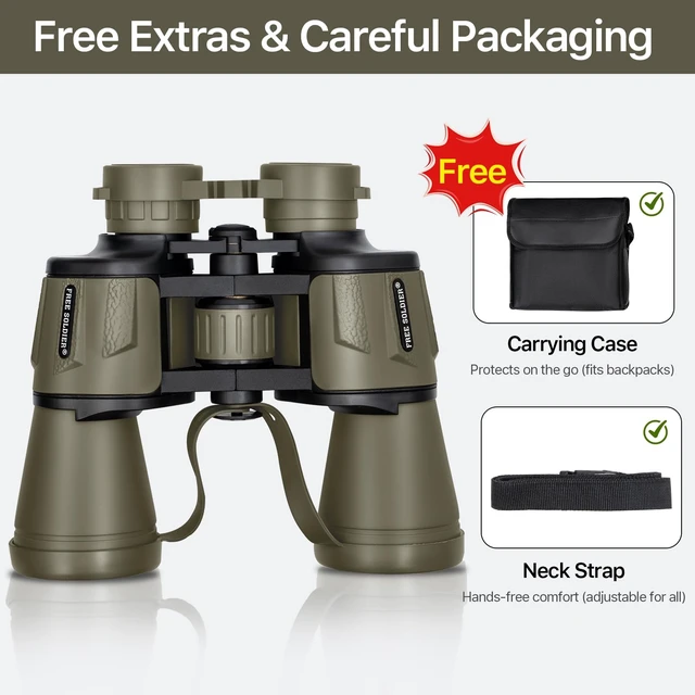 Alt view image 6 of 7 - 20x50 High Powered Binoculars for Adults, Green With Bak4 Prism Fmc Lens, Lightweight, Portable, Waterproof, Fog-Proof, For Bird Watching, Hunting, Hiking, Concerts, Travel
