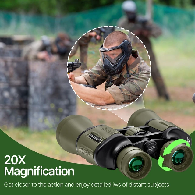 Alt view image 7 of 7 - 20x50 High Powered Binoculars for Adults, Green With Bak4 Prism Fmc Lens, Lightweight, Portable, Waterproof, Fog-Proof, For Bird Watching, Hunting, Hiking, Concerts, Travel