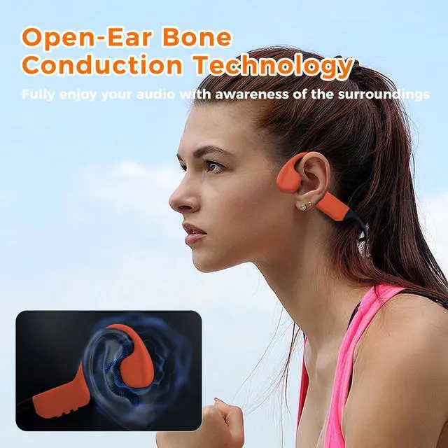 Alt view image 7 of 7 - Full-Coverage Liquid Silicone Swimming Headphones, IP68 Waterproof Underwater Headphones, Bluetooth 6.0&MP3 with 32GB Memory Card, Soft/Skin-Comfortable Open Ear Bone Conduction Swim Earbuds(Carrot