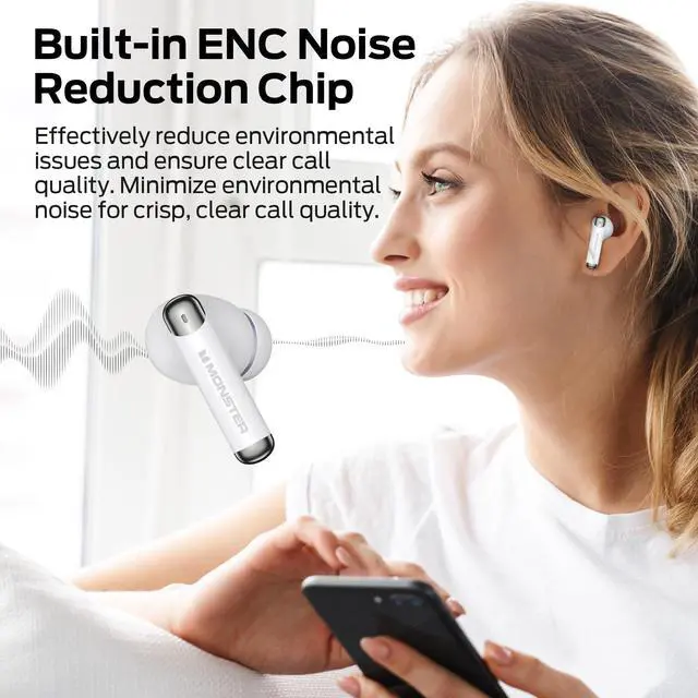 Alt view image 6 of 7 - N-Lite 211 Wireless Earbuds, Bluetooth 6.0 Stereo Headphones with Powerful Bass, Built-in Noise-Cancelling Mic for Clear Calls, LED Display, 36H Playtime, IPX5 Waterproof Design for Sports