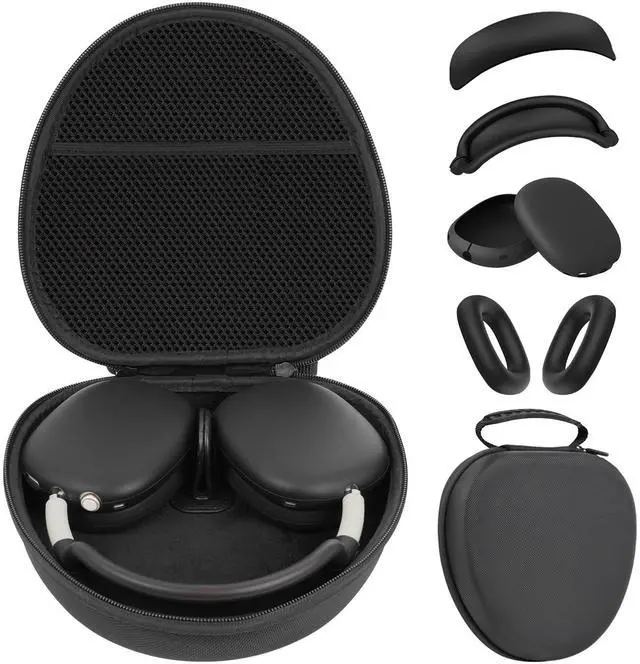 Main image of Case for Apple Airpods Max 2/ Airpods Max Headphones, Hard Portable Carry Travel Cover Storage Bag with Silicone Ear Pad Case/Ear Cups Cover/Headband Covers Accessories for AirPods Max, Black