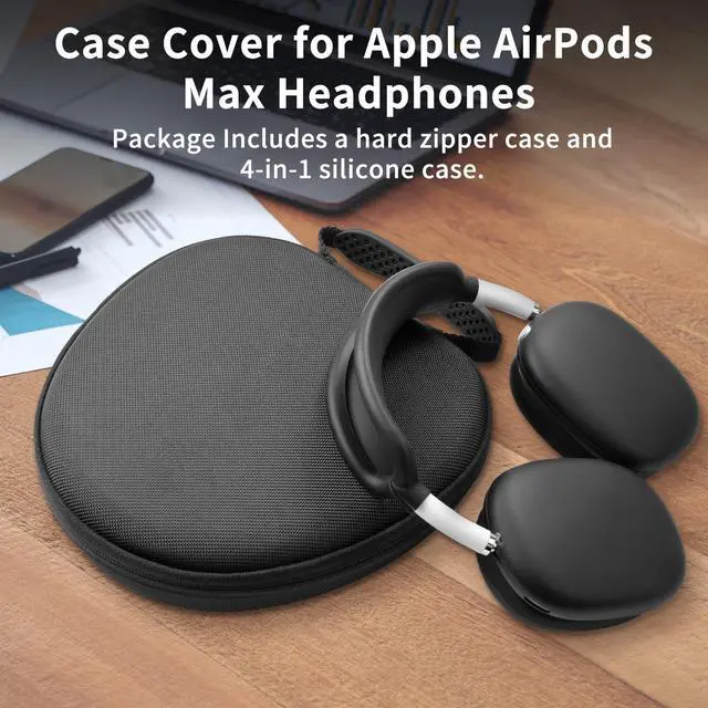 Alt view image 7 of 7 - Case for Apple Airpods Max 2/ Airpods Max Headphones, Hard Portable Carry Travel Cover Storage Bag with Silicone Ear Pad Case/Ear Cups Cover/Headband Covers Accessories for AirPods Max, Black