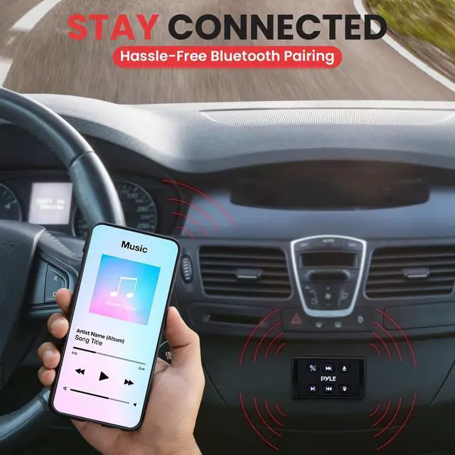 Alt view image 3 of 7 - Marine Bluetooth Receiver and Audio Controller Kit, Wireless Bluetooth Adapter for Stereo with IPX6 Mic, AUX/USB Input, Audio Transmitter and Receiver for Boats, UTVs, and ATVs, 3.8x2.2x1.9