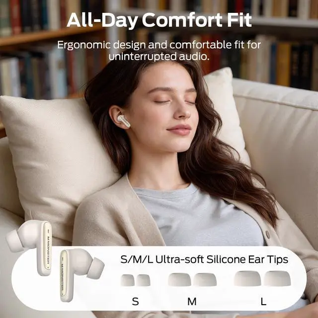 Alt view image 2 of 7 - N-Lite 310 True Wireless Earbuds, Bluetooth 6.0 Headphones Deep Bass, Earbuds with ENC Noise Cancelling Mic for Clear Calls, 32H Playback, Bluetooth Earbuds for Laptop/Phones/Sports, White
