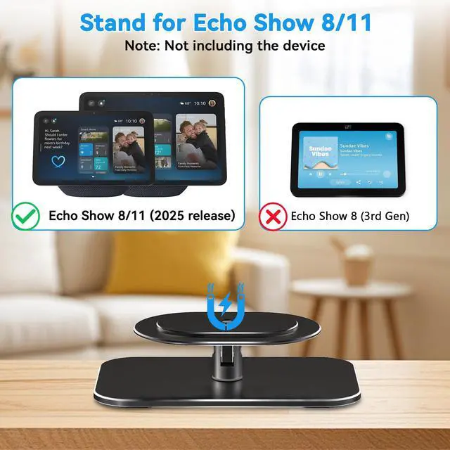 Alt view image 2 of 7 - Adjustable Stand for Echo Show 8/11 (2025 Release) Display, Solid Aluminum Holder with Tilt and Swivel, No-Mount Compact Desktop Design, Anti-Slip Table Stand Without Blocking Audio (Black)