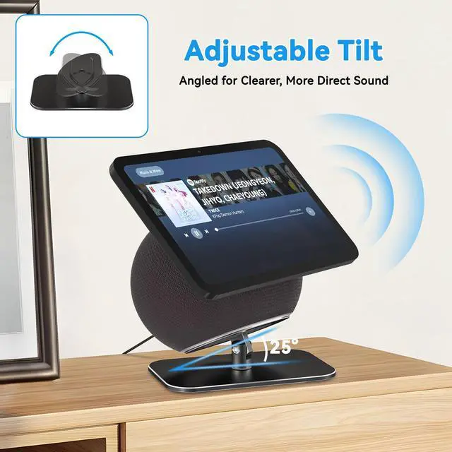 Alt view image 5 of 7 - Adjustable Stand for Echo Show 8/11 (2025 Release) Display, Solid Aluminum Holder with Tilt and Swivel, No-Mount Compact Desktop Design, Anti-Slip Table Stand Without Blocking Audio (Black)