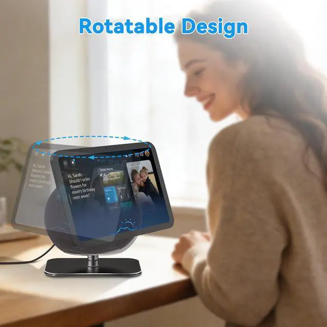 Alt view image 6 of 7 - Adjustable Stand for Echo Show 8/11 (2025 Release) Display, Solid Aluminum Holder with Tilt and Swivel, No-Mount Compact Desktop Design, Anti-Slip Table Stand Without Blocking Audio (Black)