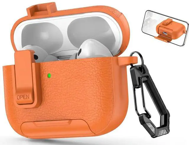Main image of for Leather AirPods Pro 3 Case 2025 | Retro Air Pods Pro 3 Case with Magnetic Lock | with Phone Holder & Keychain | Airpods 3 Pro Cases Cover for Man Women(Model A2700/A2931)(Orange)