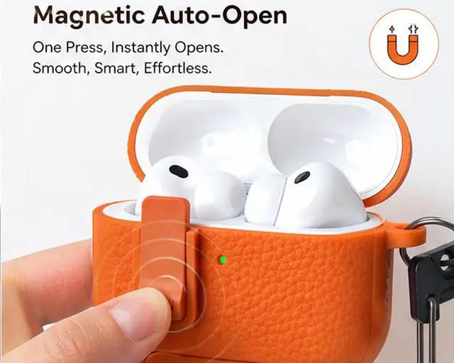 Alt view image 2 of 7 - for Leather AirPods Pro 3 Case 2025 | Retro Air Pods Pro 3 Case with Magnetic Lock | with Phone Holder & Keychain | Airpods 3 Pro Cases Cover for Man Women(Model A2700/A2931)(Orange)