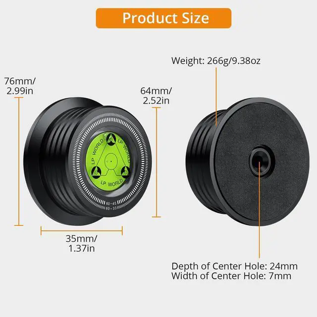Alt view image 2 of 7 - Record Weight Stabilizer 266g/9.38oz Turntable Clamp Vinyl Weight | with Bubble Level 33/45 Strobe Scale 7mm Spindle Hole Felt Pad for Vinyl LP Record Player 60Hz