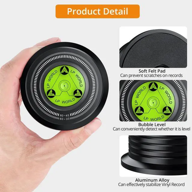 Alt view image 3 of 7 - Record Weight Stabilizer 266g/9.38oz Turntable Clamp Vinyl Weight | with Bubble Level 33/45 Strobe Scale 7mm Spindle Hole Felt Pad for Vinyl LP Record Player 60Hz