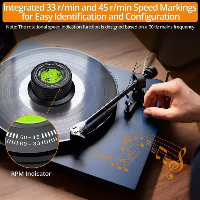 Alt view image 4 of 7 - Record Weight Stabilizer 266g/9.38oz Turntable Clamp Vinyl Weight | with Bubble Level 33/45 Strobe Scale 7mm Spindle Hole Felt Pad for Vinyl LP Record Player 60Hz