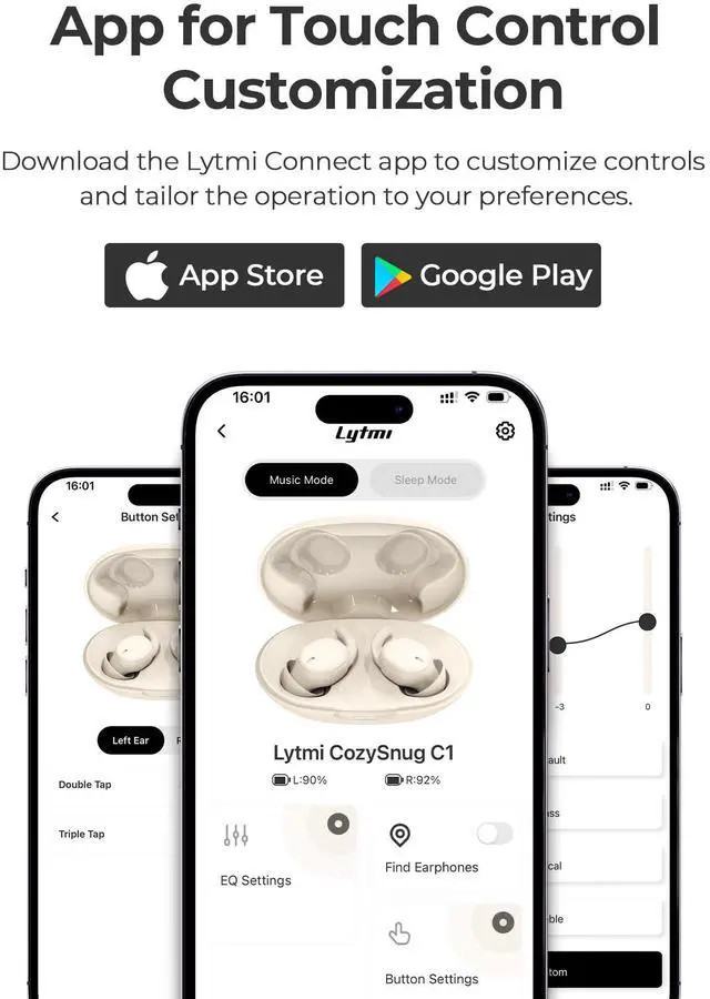 Alt view image 5 of 7 - CozySnug C1 Sleep Earbuds, Bluetooth 5.3 Noise-Blocking Sleep Headphones, App Control, Comfortable Fit, 3 Sizes of Ear Tips, 21H Playtime, Compact Design for Side Sleepers