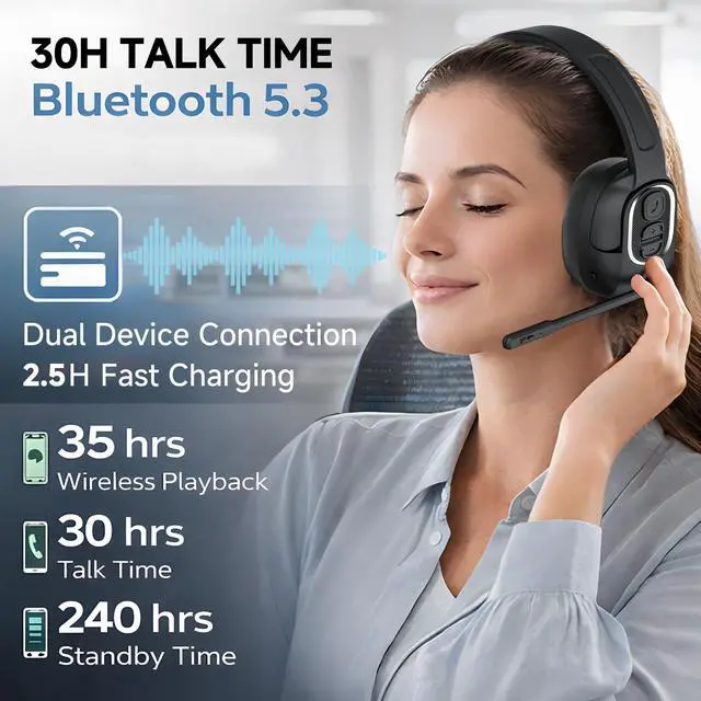 Alt view image 3 of 7 - Trucker Bluetooth Headset with Flexible Boom Mic for Work | Trucker Headset with Single & Dual Ear, 35Hrs Battery Life, Clear Mic Wireless Headset for Truck Driver, Office & Remote Work