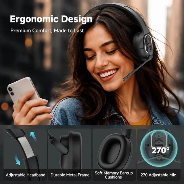 Alt view image 5 of 7 - Trucker Bluetooth Headset with Flexible Boom Mic for Work | Trucker Headset with Single & Dual Ear, 35Hrs Battery Life, Clear Mic Wireless Headset for Truck Driver, Office & Remote Work