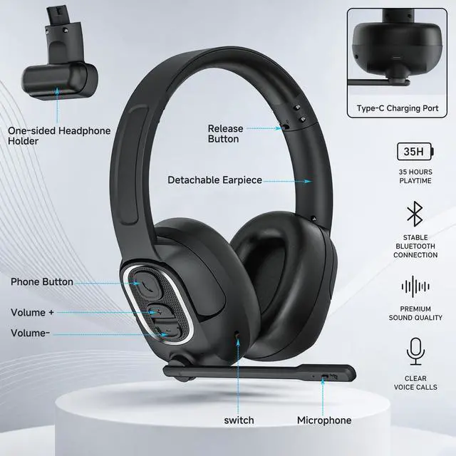Alt view image 6 of 7 - Trucker Bluetooth Headset with Flexible Boom Mic for Work | Trucker Headset with Single & Dual Ear, 35Hrs Battery Life, Clear Mic Wireless Headset for Truck Driver, Office & Remote Work