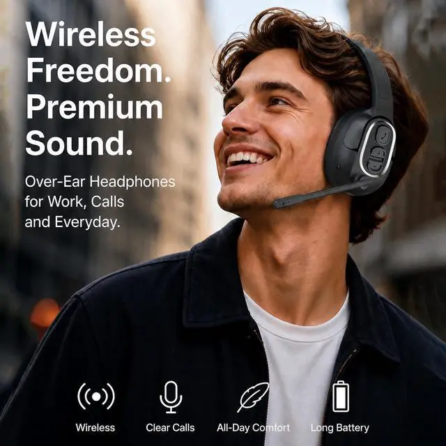 Alt view image 7 of 7 - Trucker Bluetooth Headset with Flexible Boom Mic for Work | Trucker Headset with Single & Dual Ear, 35Hrs Battery Life, Clear Mic Wireless Headset for Truck Driver, Office & Remote Work