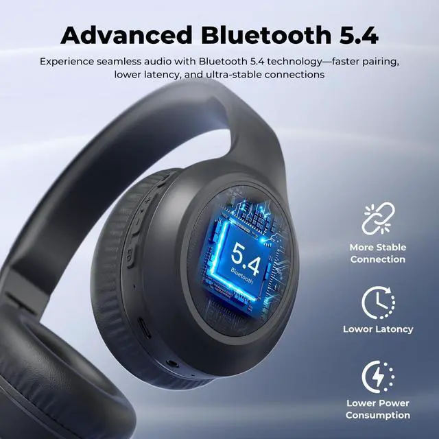 Alt view image 6 of 7 - Headphones Wireless Over Ear, 70 Hours Playtime Bluetooth Headphones Built-in Microphone, Foldable Lightweight Headset with Bluetooth 5.4, HiFi Stereo Sound for PC Cellphone Travel Office (Black)