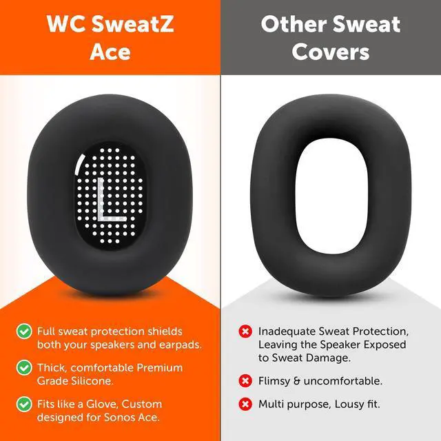 Alt view image 3 of 7 - SweatZ Ace - Patented Earpad Sweat Covers for Sonos Ace Wireless Noise Cancelling Headphones by Wicked Cushions | Sweatproof & Easily Washable | Black