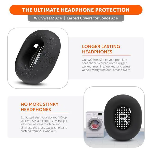 Alt view image 5 of 7 - SweatZ Ace - Patented Earpad Sweat Covers for Sonos Ace Wireless Noise Cancelling Headphones by Wicked Cushions | Sweatproof & Easily Washable | Black