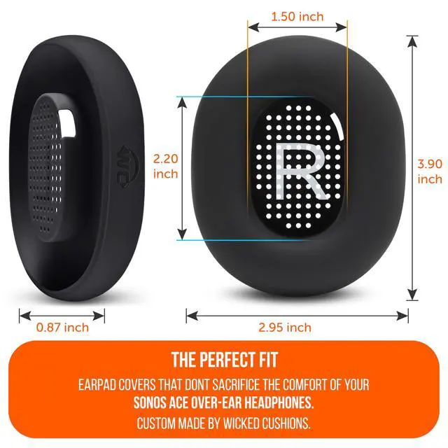 Alt view image 6 of 7 - SweatZ Ace - Patented Earpad Sweat Covers for Sonos Ace Wireless Noise Cancelling Headphones by Wicked Cushions | Sweatproof & Easily Washable | Black