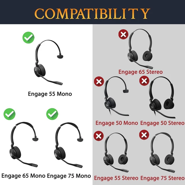 Alt view image 2 of 7 - Earpads for Jabra Engage 55/65/75 - Mono Black | (Do Not Fit Engage 50, Engage 55/65/75 Stereo Version), for Engage 55/65/75 (Mono Version) Headphones