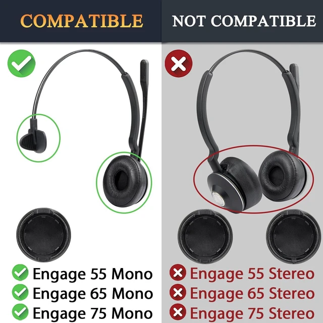 Alt view image 3 of 7 - Earpads for Jabra Engage 55/65/75 - Mono Black | (Do Not Fit Engage 50, Engage 55/65/75 Stereo Version), for Engage 55/65/75 (Mono Version) Headphones