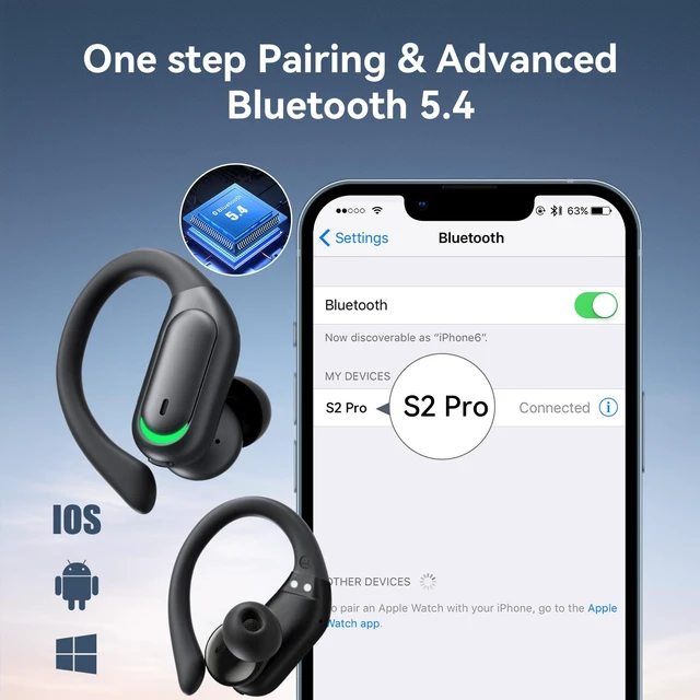 Alt view image 3 of 7 - Wireless Earbuds 96H Bluetooth 5.4 Sport Headphones with Earhooks, Black IP7 Waterproof In-Ear Buds with ENC Noise Cancelling Mic, Dual LED Display Case & Hi-Fi Deep Bass for Gym Workouts