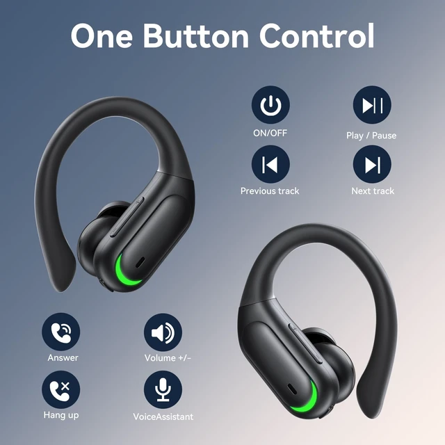 Alt view image 7 of 7 - Wireless Earbuds 96H Bluetooth 5.4 Sport Headphones with Earhooks, Black IP7 Waterproof In-Ear Buds with ENC Noise Cancelling Mic, Dual LED Display Case & Hi-Fi Deep Bass for Gym Workouts